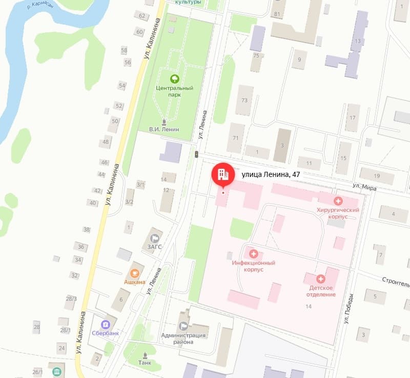 Яндекс карта с указанием адреса больницы